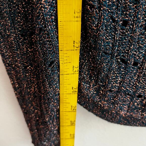 Anthropologie Pilcro Green Metallic Crochet Sweater Boho‎ Holiday Artsy Small - Picture 5 of 6